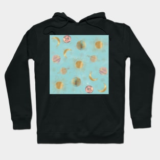 Gold Sun Moon Planets Space Blue illustration Hoodie